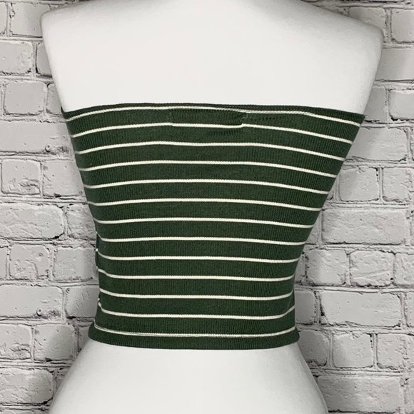 Olive Green Striped Ribbed Tube/Cropped Top - NWT - Picture 2 of 2